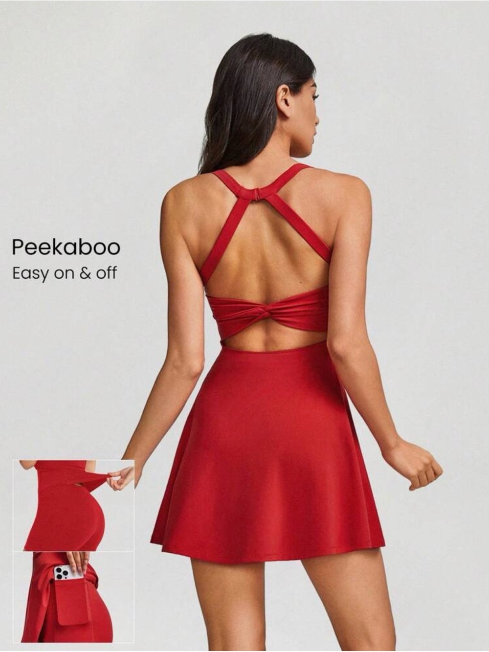 GLOWMODE Featherfit Game Set A-line athletic dress with Peekaboo knotted Back